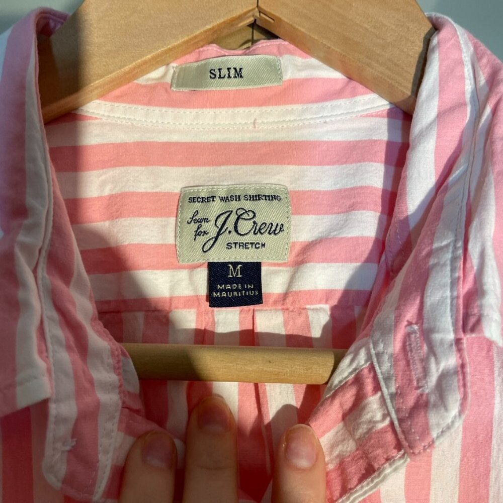 J.Crew Men’s Classic Fit Secret Wash Button Up Shirt Pink Stripe Slim M Stretch - Picture 4 of 9